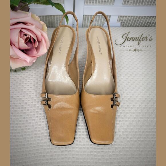 3/$25 Nine West Women's Indra Camel Buckle Detail Slingback Heels Size 7 - Picture 3 of 16